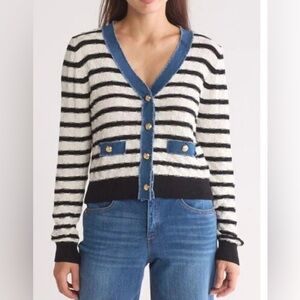 Laundry By Shelli Segal Black and White Striped Cardigan
